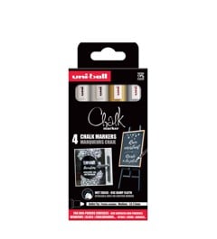 Uni - Chalk Marker PWE-5M, set of 4 markers - gold, silver & 2 x white (401579)