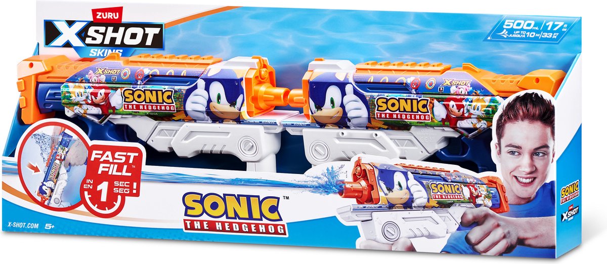 X- SHOT -  Water Fast-Fill Skins Sonic - The Hedgehog Hyperload Water Blaster (2 Pack) - (118111)