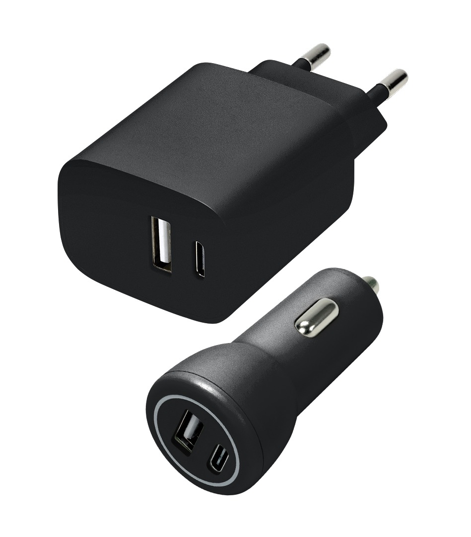 Speedlink - Væg og bilopladersæt USB-A & USB-C 15W, sort