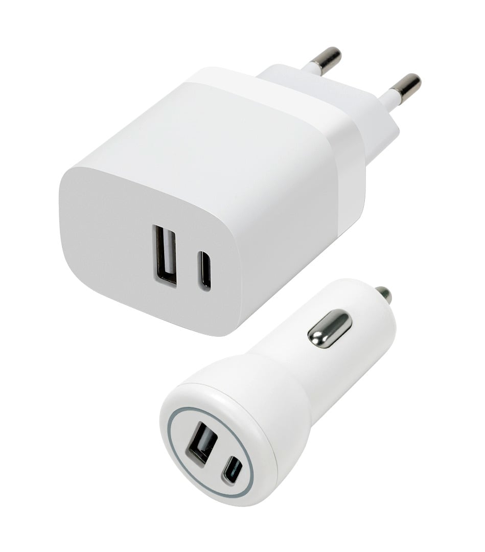 Speedlink - Væg og bilopladersæt USB-A & USB-C 15W, hvid