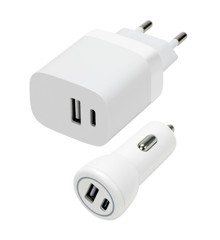 Speedlink - Wall & Car Charger Set USB-A & USB-C 15W, white