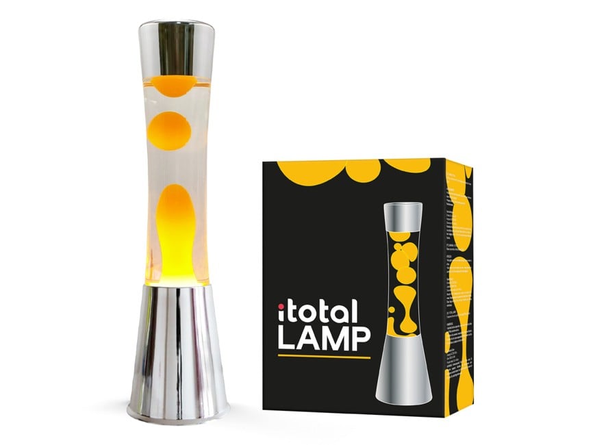 iTotal - Lava Lampe mit silber Basis, durchsichtig Flüssigkeit und orange Wachs - Orange - 40 cm