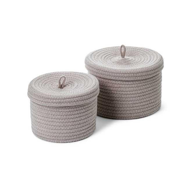 Olsen Home - Basket With Lid - 14x19 cm and 16x23 cm, Sand - 2 pcs