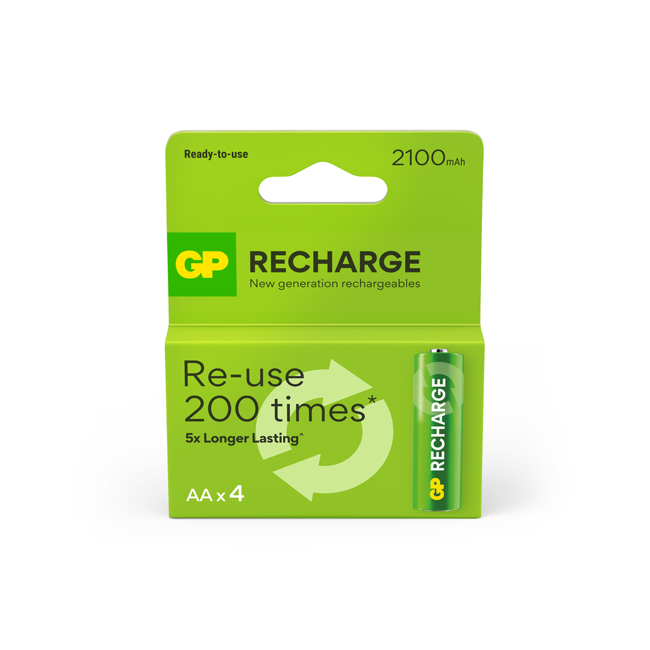 GP - Recharge Rechargeable Battery, Size AA, 2100 mAh, 4-pack