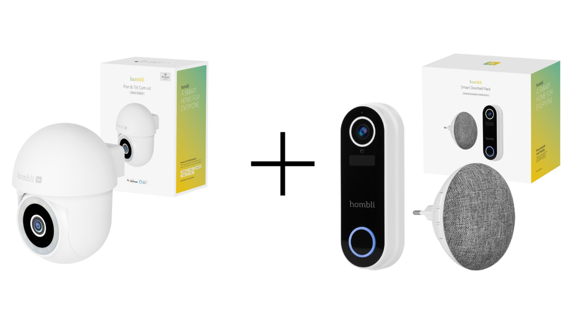 Hombli - mart Home Security Bundle: Hombli Pan & Tilt Cam 2K + Hombli Smart Doorbell Pack