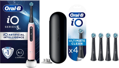 Oral-B - iO5s Blush Pink Electric Toothbrush & iO Ultimate Clean Black Replacement Heads 4ct (Bundle)