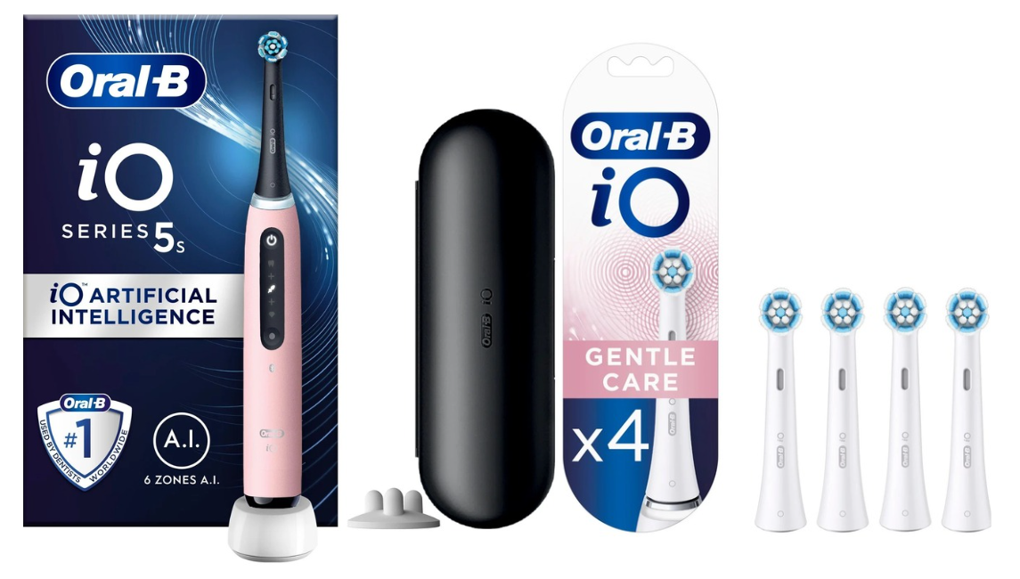 Oral-B - iO5s Blush Pink Electric Toothbrush & iO Gentle Care Replacement Heads 4ct (Bundle)