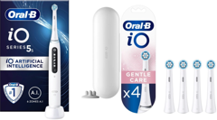 Oral-B - iO5s Hvid Elektrisk Tandbørste & iO Gentle Care Udskiftningshoveder 4 styk (Bundle)