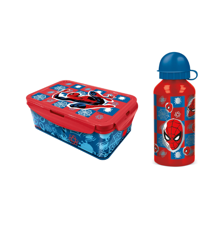 Stor - Lunch Box w/Removable Compartments + Water Bottle 400 ml - Spider-Man