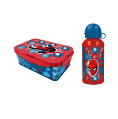 Stor - Lunch Box w/Removable Compartments + Water Bottle 400 ml - Spider-Man