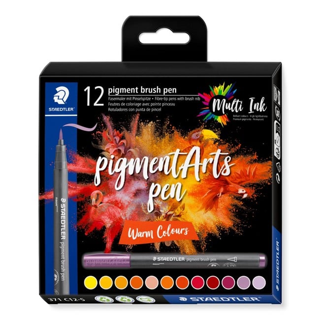 Staedtler - Brush Pen Pigment Varm 12 stk/assorteret