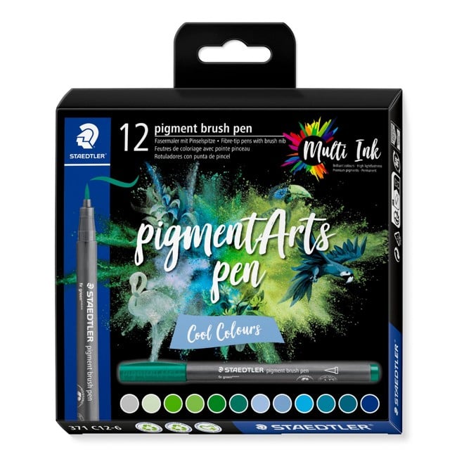 Staedtler - Brush Pen Pigment Cool 12 stk assorteret