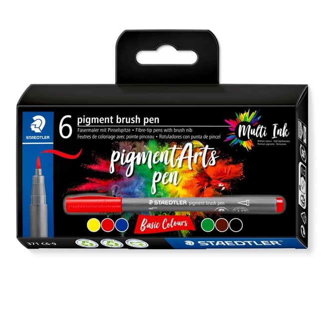 Staedtler - Brush Pen Pigment Basic 6 stk assorteret