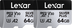 Lexar - microSDXC Professional SILVER Plus UHS-I/U3/A2/4K R205/W100 (V30) - SILVER - 64GB - 2pack