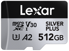 Lexar - microSDXC Professional SILVER Plus UHS-I/U3/A2/4K R205/W150 (V30) - SILVER - 512GB