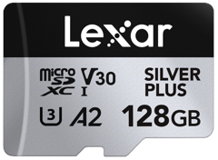 Lexar - microSDXC Professional SILVER Plus UHS-I/U3/A2/4K R205/W150 (V30) - SILVER - 128GB