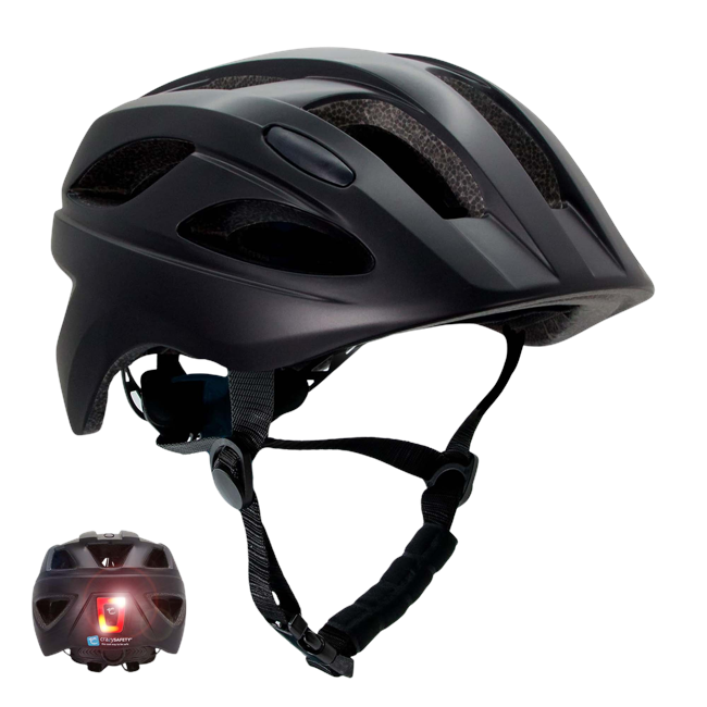 Crazy Safety - Zwarte SWAT fietshelm voor kinderen 6-12 jaar met USB oplaadbaar ingebouwd rood LED licht - Black - M (54-58cm)