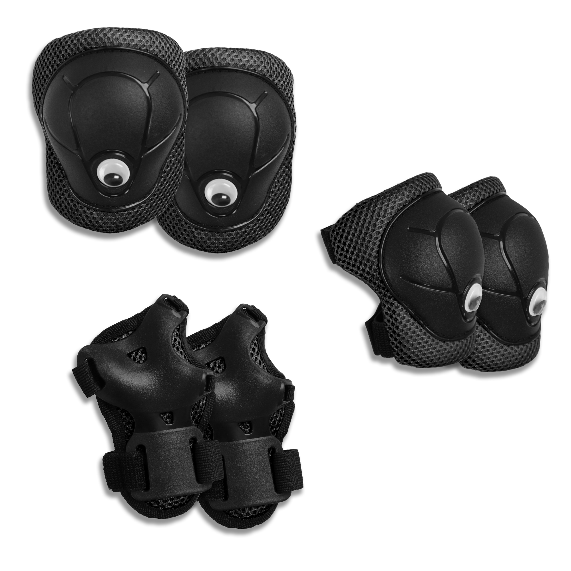 Crazy Safety - Black safety gear set for kids: knee pads, wrist guards&elbow pads - (CS220202)