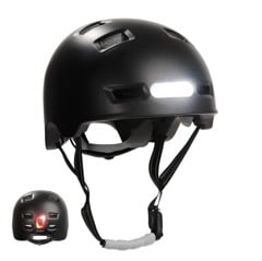 Crazy Safety - Urban bicycle and skater helmet with front and rear lights - Black - M (54-57cm)