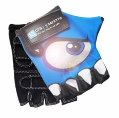 Crazy Safety - Kids bike gloves with reflective eyes, padded palms - Blue - Size S