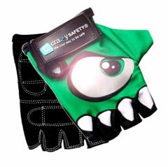 Crazy Safety - Kids bike gloves with reflective eyes and padded palms - Green - Size S