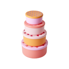 Rice - Round Plastic Food Boxes with Hearts Prints - Set of 4