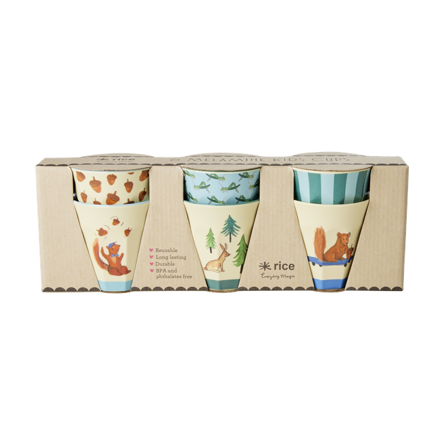 Rice - Melamine Cups with Happy Forest Prints - Blue - Small