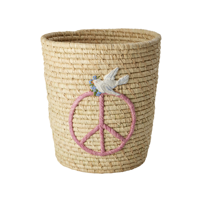 Rice - Round Raffia Basket - Peace and Dove Embroidery