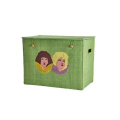 Rice - Raffia Storage Box with Angels - Soft Army Green - Large