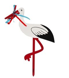 Magni - Fødselsstork i træ - Rødt og blåt bånd - Lille - 55 cm