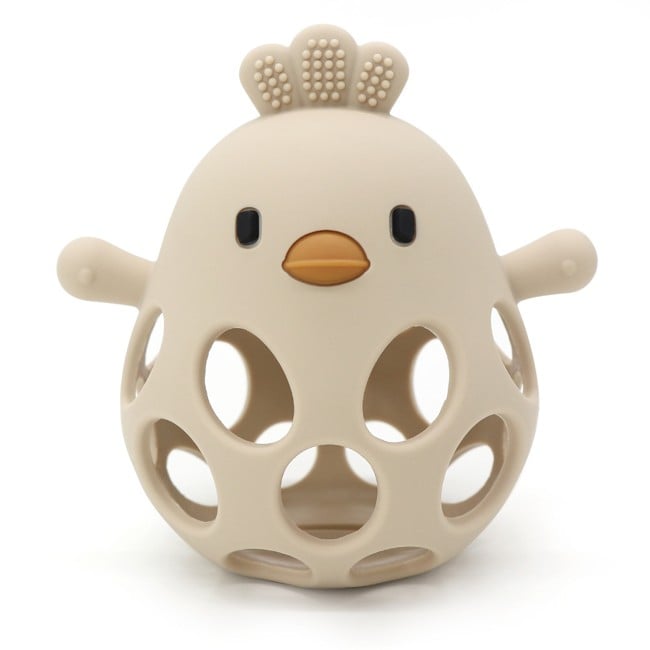 Magni - Teether ball with duckling in LFGB silicone, beige - (5630)