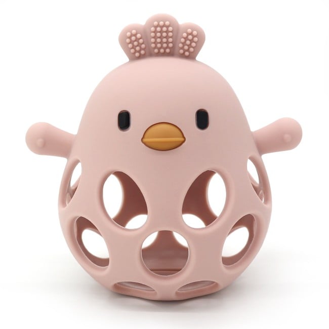 Magni - Teether ball with duckling in LFGB silicone, pink - (5631)