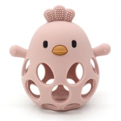 Magni - Teether ball with duckling in LFGB silicone, pink - (5631)