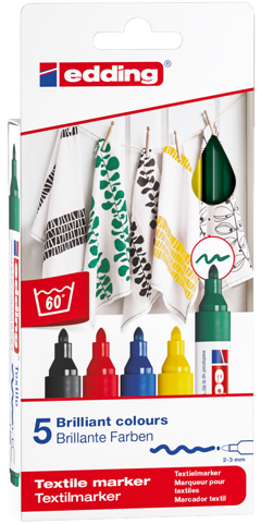 edding - 4500 Textile Marker Set of 5 pcs, Basic Colours - (706716)