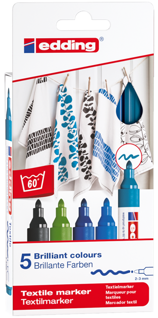 edding - 4500 Textile Marker Set of 5 pcs Cool Colours - (706826)