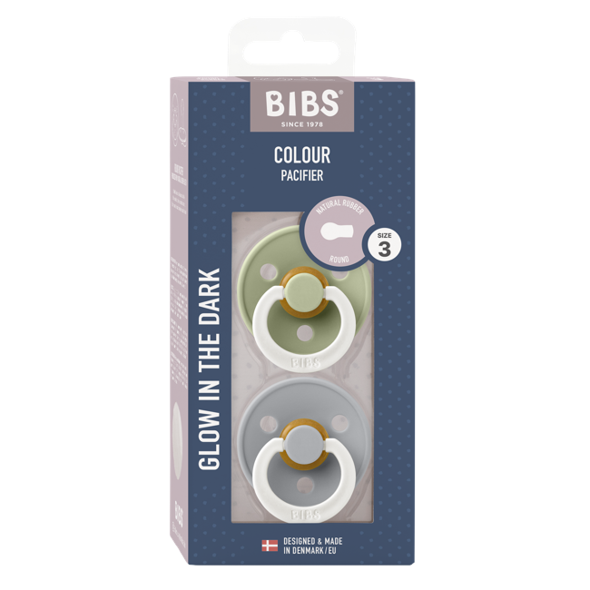 BIBS - Pacifier Colour 2 PACK - Sage GLOW/Cloud GLOW - Size 3