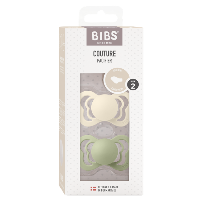 BIBS - Pacifier Couture 2 PACK - Ivory/Sage - Size 2