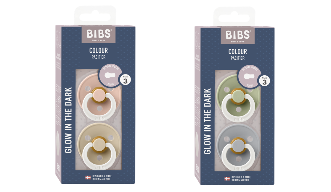 BIBS - Pacifier Colour 2 PACK - Blush /Vanilla GLOW & Sage/Cloud GLOW - Size 3