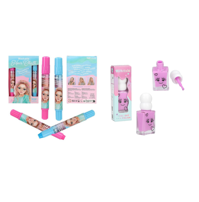 TOPModel - Hair Chalk Pens + Nail Polish Waterbased - BEAUTY and ME ()Bundle