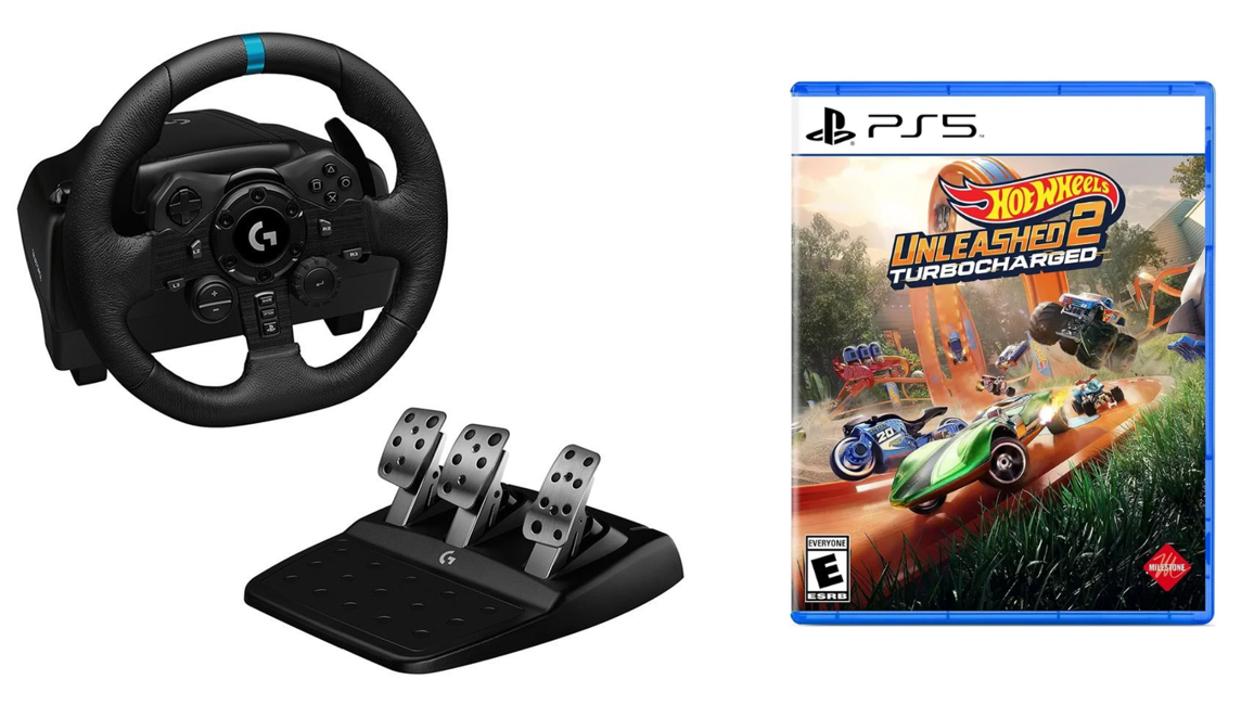 Logitech - G923 Racing Wheel and Pedals for PS5 + Hot Wheels Unleashed 2 PS5 GAME BUNDLE