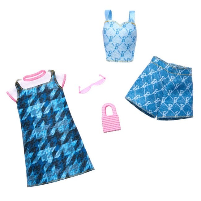 Barbie - Fashion 2-Pack - Blue Denim Dress, Top, And Shorts, Pink Sunglasses And Purse (HRH45)