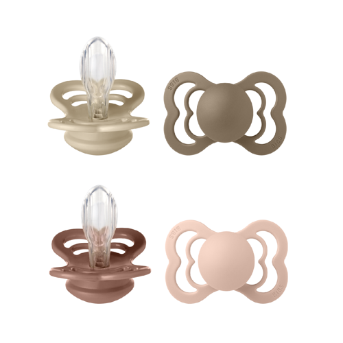BIBS - Pacifier Supreme 2x 2 PACK - Vanilla/Dark Oak & Woodchuck/Blush - Size 2