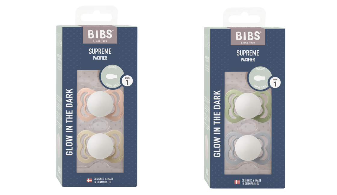 BIBS - Pacifier Supreme 2x 2 PACK Silicone - Blush/Vanilla GLOW & Sage/Cloud GLOW - Size 1