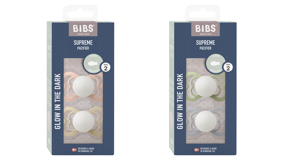 BIBS - Pacifier Supreme 2x 2 PACK - Blush/Vanilla GLOW & Sage/Cloud Glow - Size 2