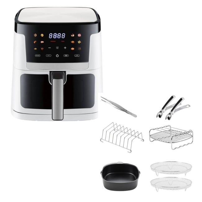 Sobczyk - Digitale Airfryer 7L Wit & 7L Airfryer Accessoireset met 6 Onderdelen - Bundle