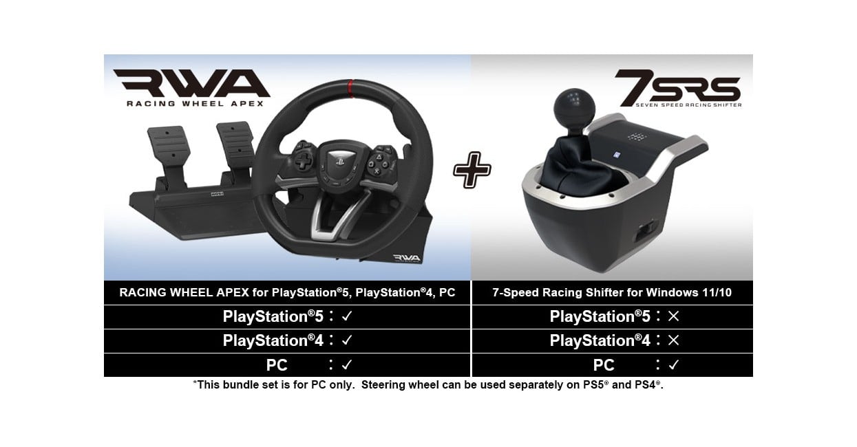 HORI - Racing Wheel Apex + 7-Speed Racing Shifter Bundle For PC (Windows 11/10)