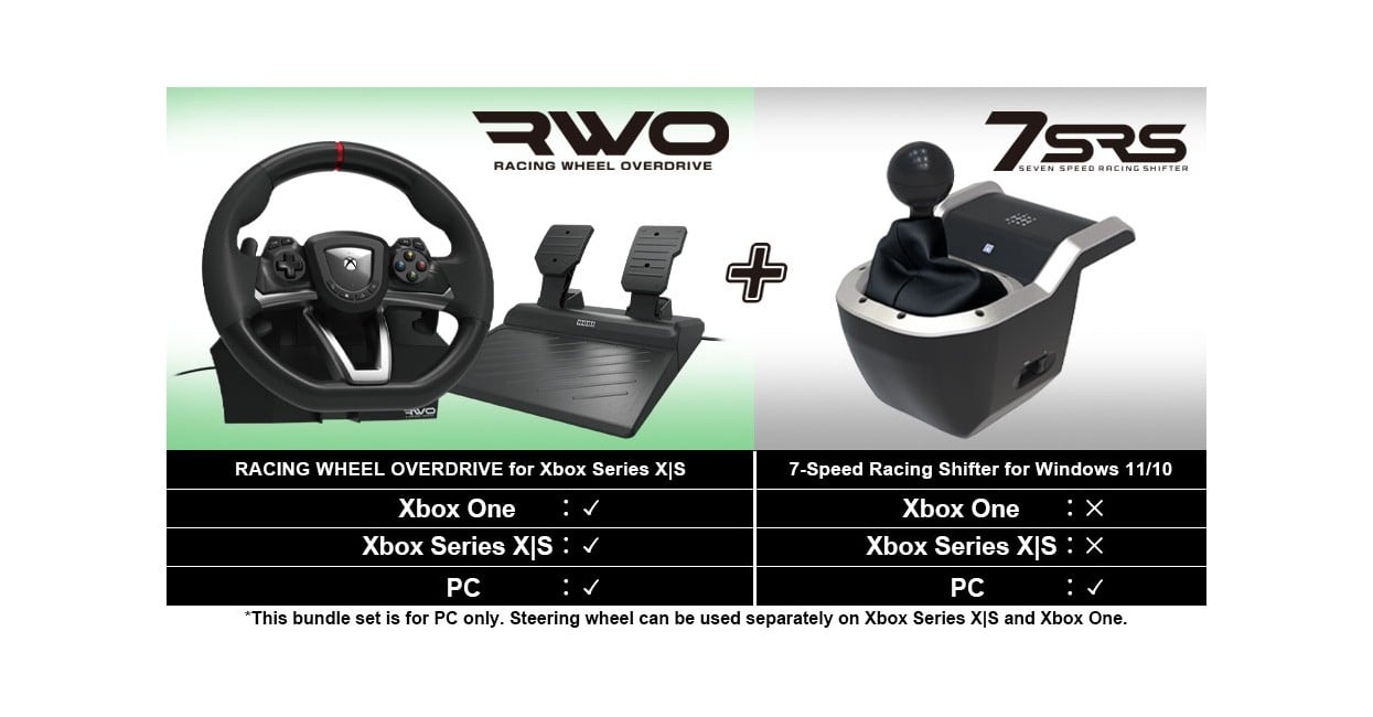 HORI - Racing Wheel Overdrive  + 7-Speed Racing Shifter Bundle For PC (Windows 11/10)