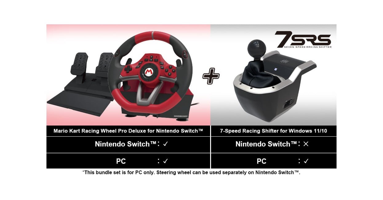 HORI - Mario Kart Racing Wheel Pro Deluxe + 7-Speed Racing Shifter Bundle For PC (Windows 11/10)