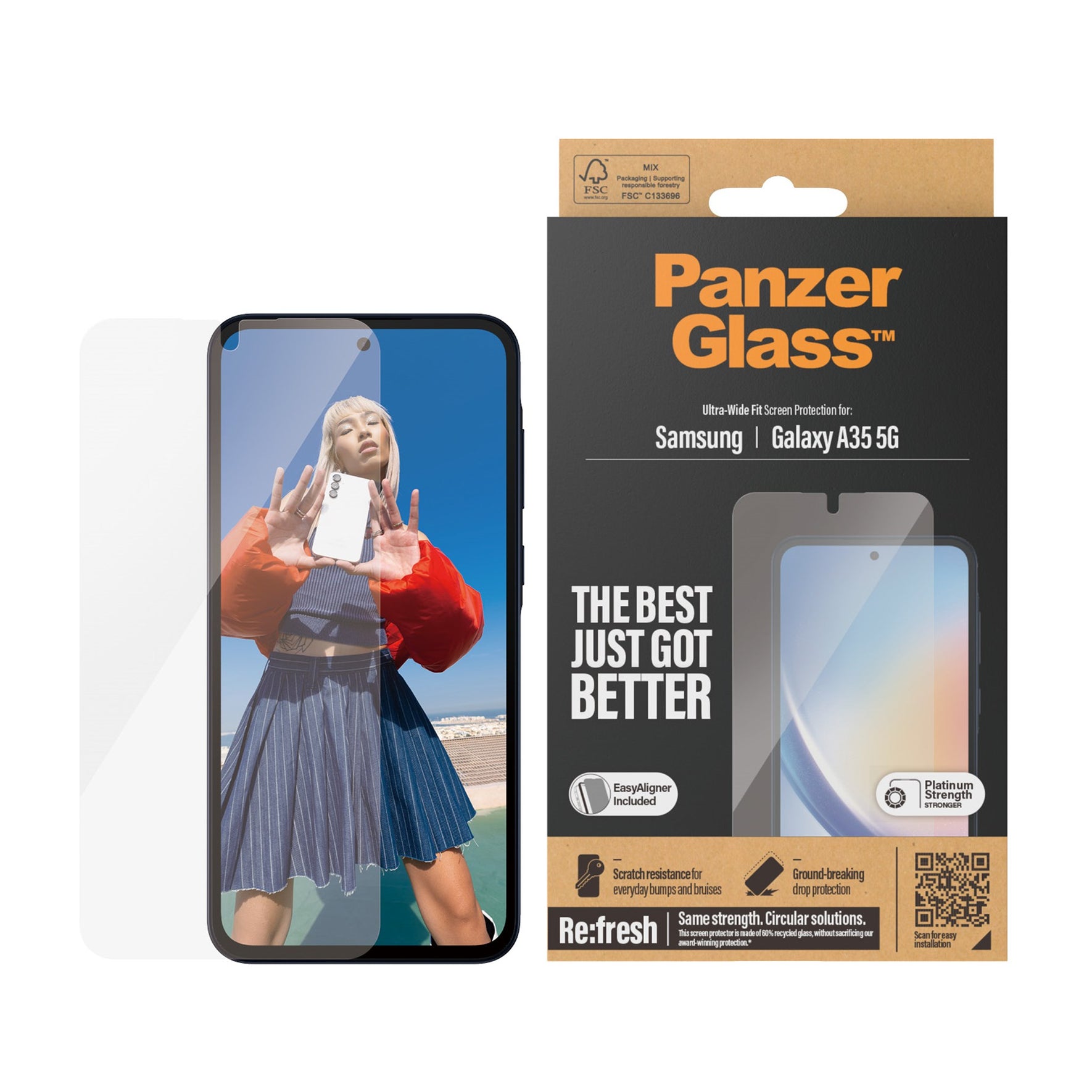 Samsung Galaxy A35 (5G)  Ultra Wide Fit Re:fresh Skjermbeskyttelse m. EasyAligner - Platinum Strength - Gjennomsiktig