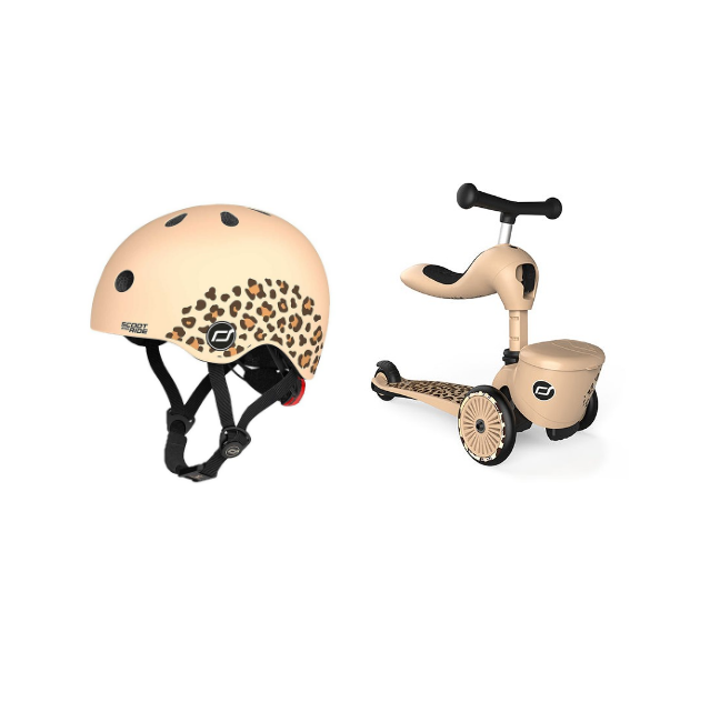 Scoot & Ride - Highwaykick 1 Lifestyle + Cykelhjelm - Leopard (Bundle)